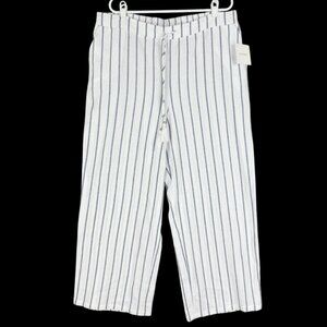 NWT Ellen Tracy Women's Linen Blend Pull-on Straight White Blue Stripe Pants XL